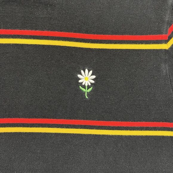 Vans Sunflower Stripe T-Shirt Womens Large Black Red Yel Embroidered VN0A4PPNKCZ - Picture 2 of 15